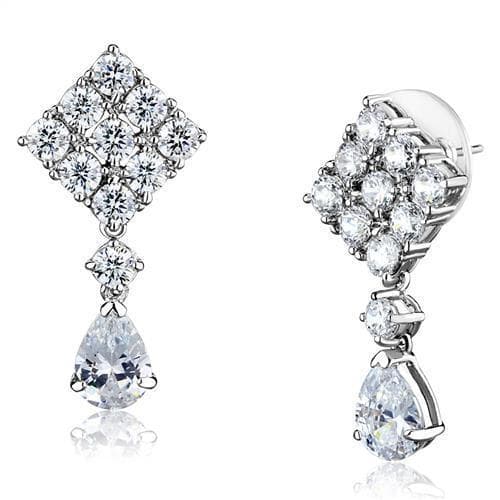 Brass CZ Rhombus Cluster Pear Drop Earrings