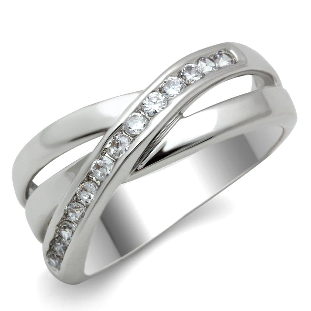 Brass CZ Channel Crossover X Band Ring | The Stainless Jewelry