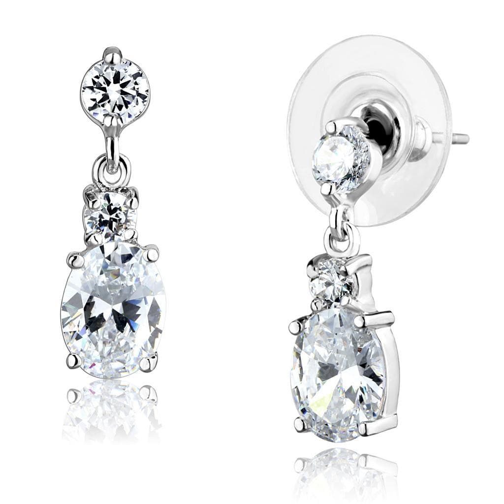 Brass CZ Round Oval Double Drop Earrings | The Stainless Jewelry