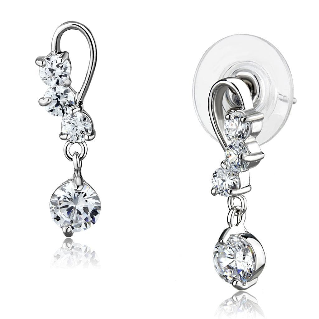 Brass CZ Triple Round Graduated Hook Drop Earrings