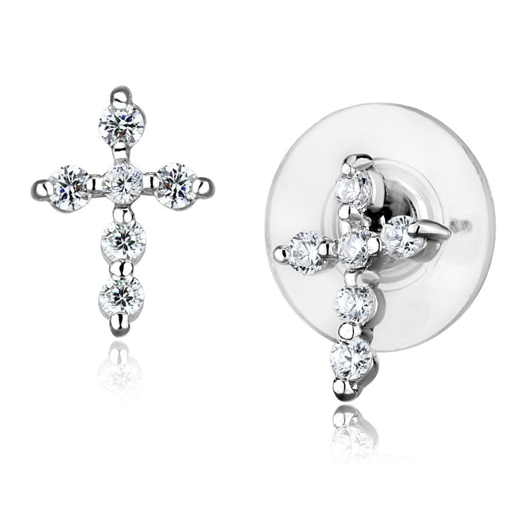 Brass CZ Cross Stud Earrings 3W1294 | The Stainless Jewelry