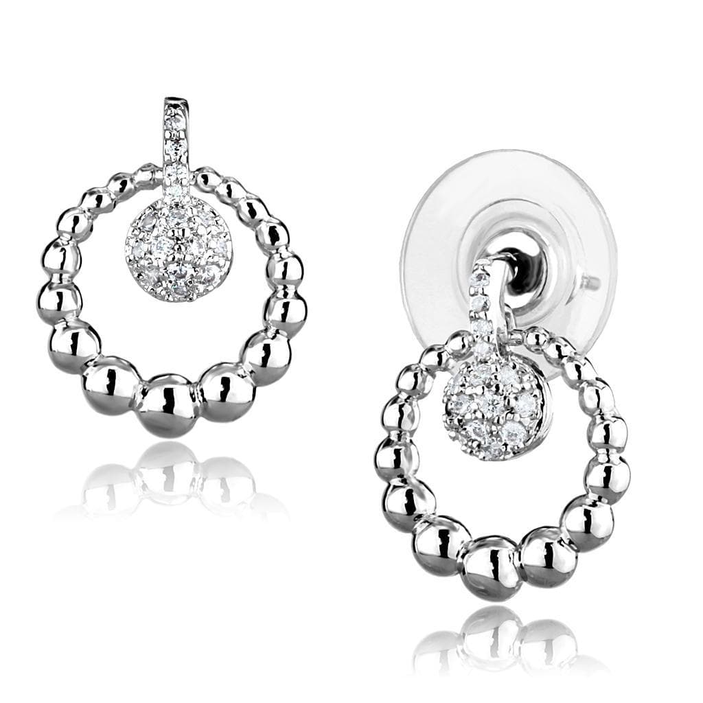 Brass CZ Beaded Circle Halo Pendant Drop Earrings