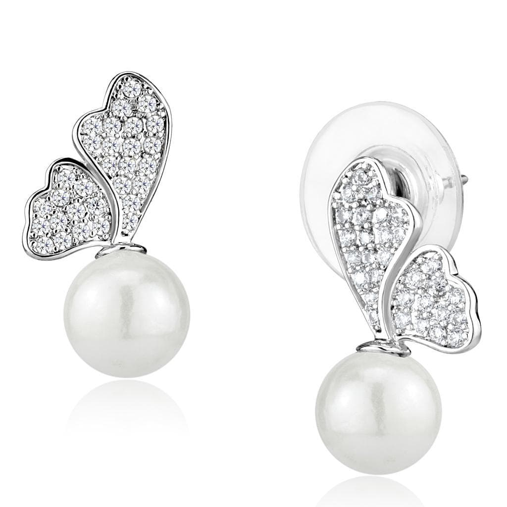Brass CZ Butterfly Pearl Drop Earrings | The Stainless Jewelry