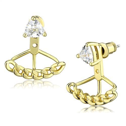 Brass Gold CZ Pear Curb Chain Stud Earrings