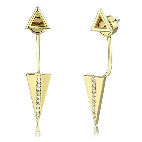 Brass Gold CZ Triangle Arrow Drop Earrings