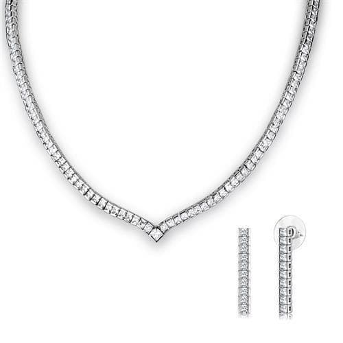 Brass CZ Tennis Necklace Bar Stud Set Necklace