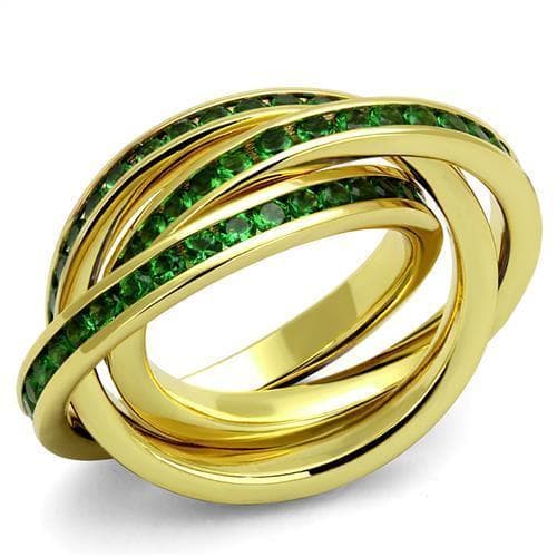 Brass Gold Emerald CZ Triple Rolling Ring | The Stainless Jewelry