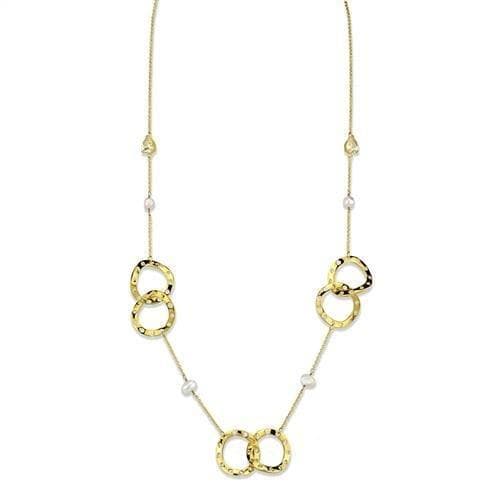 Brass Gold Pearl Open Clover Station Necklace