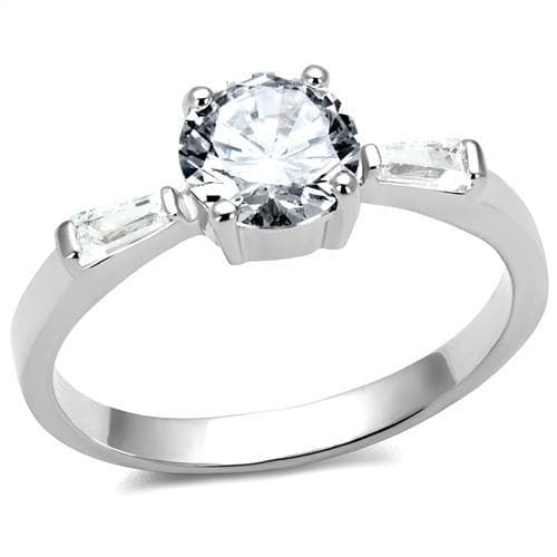 Brass CZ Round Solitaire Baguette Accent Ring