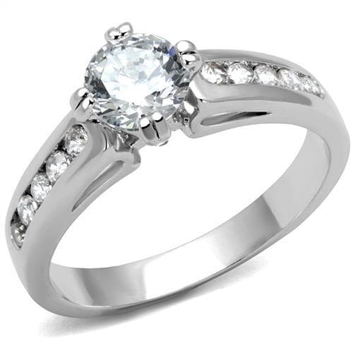 Brass CZ Round Solitaire Channel Band Ring 3W1340