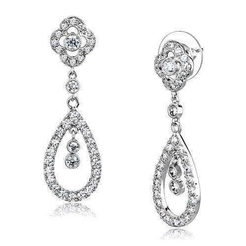Brass CZ Paisley Teardrop Scroll Drop Earrings