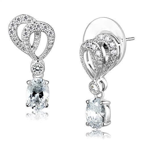 Brass CZ Paisley Scroll Oval Drop Earrings