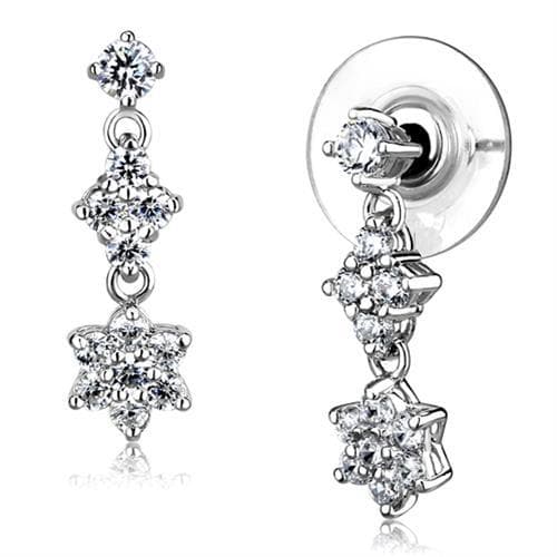 Brass CZ Star Flower Triple Drop Earrings | The Stainless Jewelry