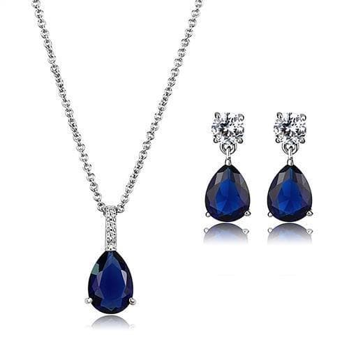 Brass Sapphire Pear Pendant Stud Set Pendant