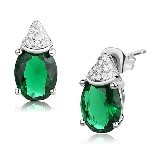 Sterling SilverEmerald Oval Pear CZ Cap Stud Earrings