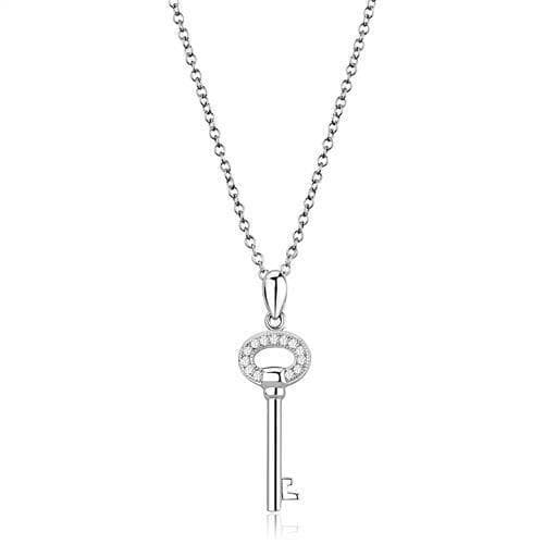 Sterling Silver CZ Heart Key Pendant | The Stainless Jewelry