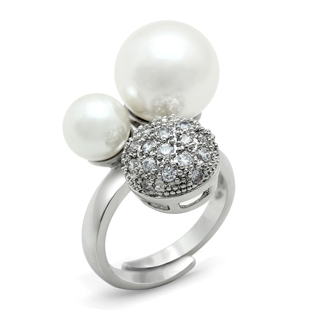 Brass Double Pearl CZ Pavé Ball Bypass Ring