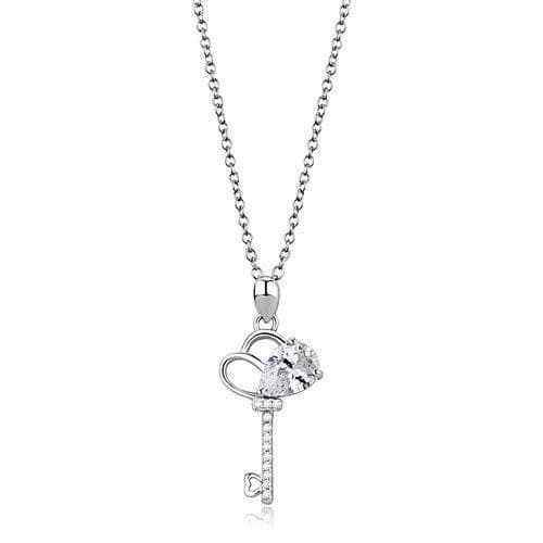 Sterling Silver CZ Heart Key Small Pendant