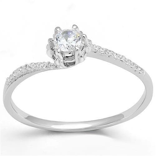 Sterling Silver CZ Round Solitaire Pavé Cathedral Ring