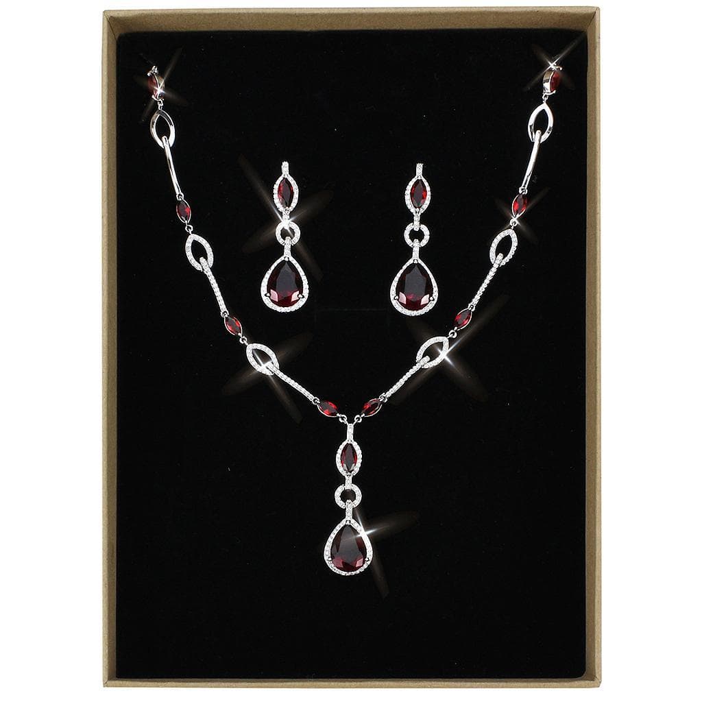 Brass Garnet CZ Pear Drop Y-Necklace Set Necklace