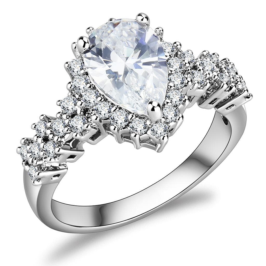 Brass CZ Pear Solitaire Marquise Cluster Shank Ring