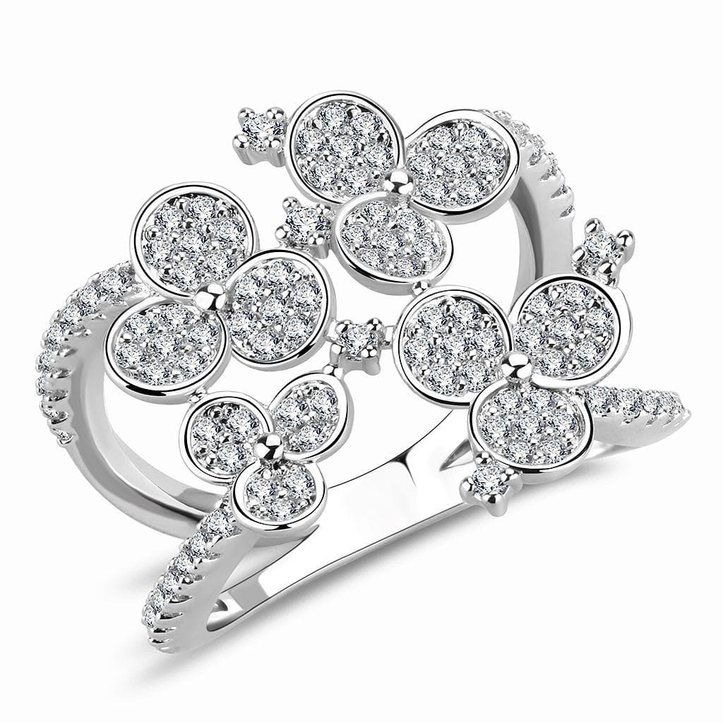 Brass CZ Bezel Disc Cluster Flower Open Ring