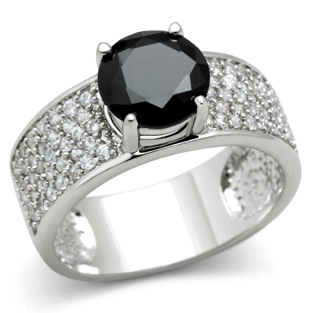 Brass Black CZ Round Solitaire Pavé Wide Ring