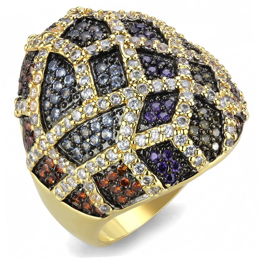 Brass Multi-Color CZ Mosaic Wide Dome Ring