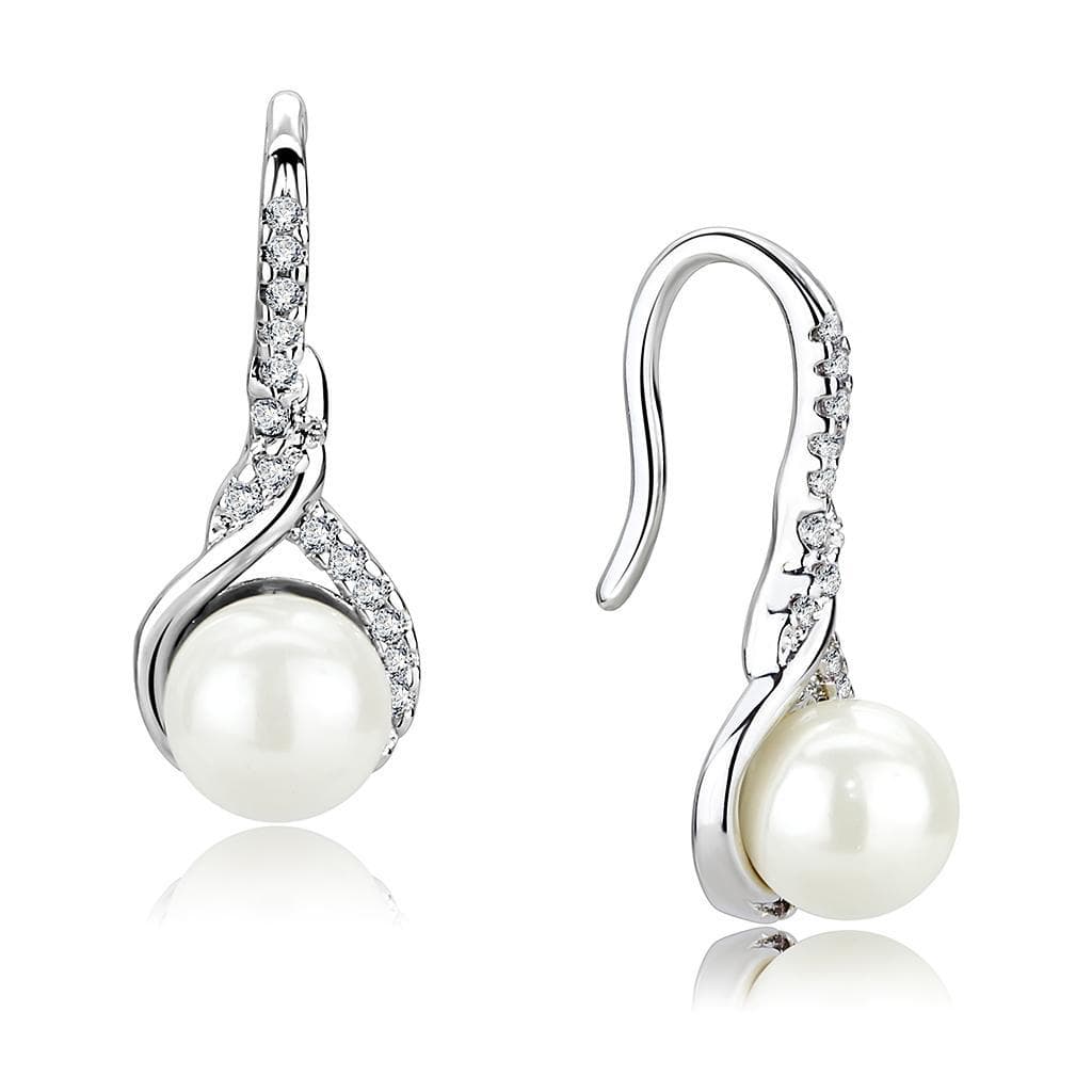 Brass Pearl CZ Swirl Hook Drop Earrings | The Stainless Jewelry