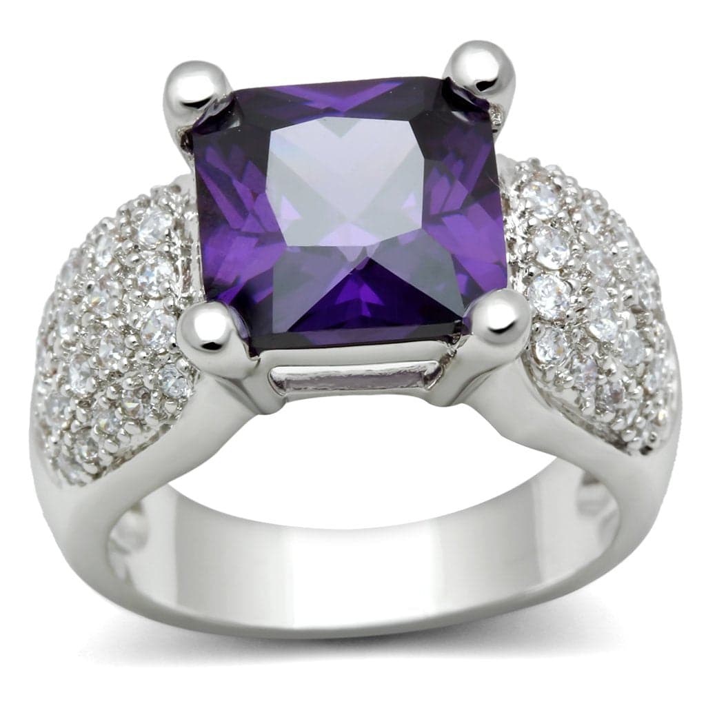 Brass Amethyst Princess-Cut Pavé Wide Ring