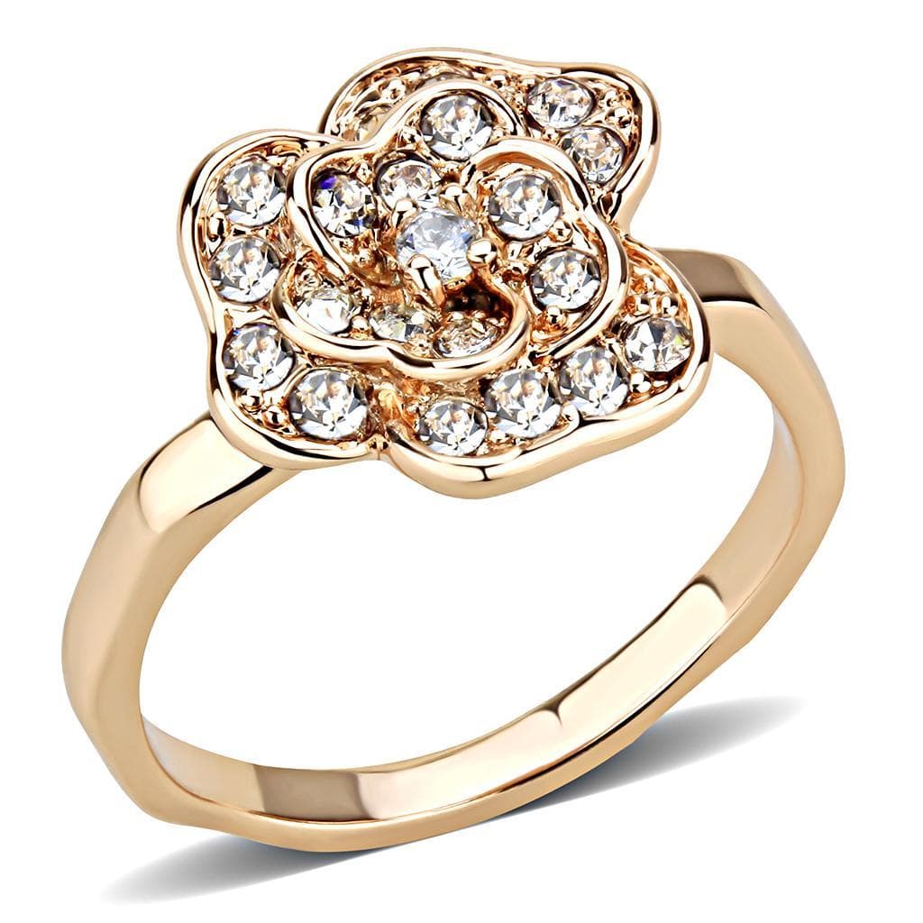 Brass Rose Gold CZ Camellia Flower Ring | The Stainless Jewelry
