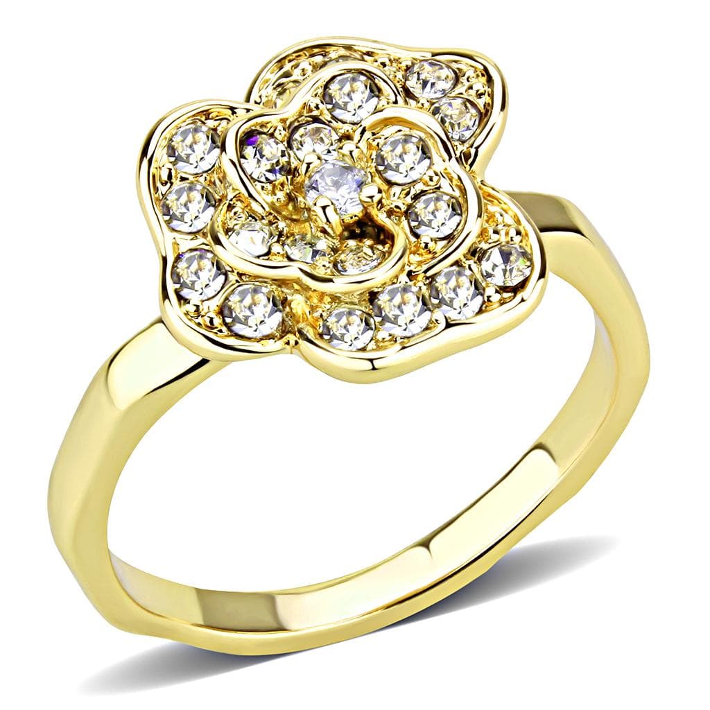 Brass Gold CZ Camellia Flower Ring | The Stainless Jewelry