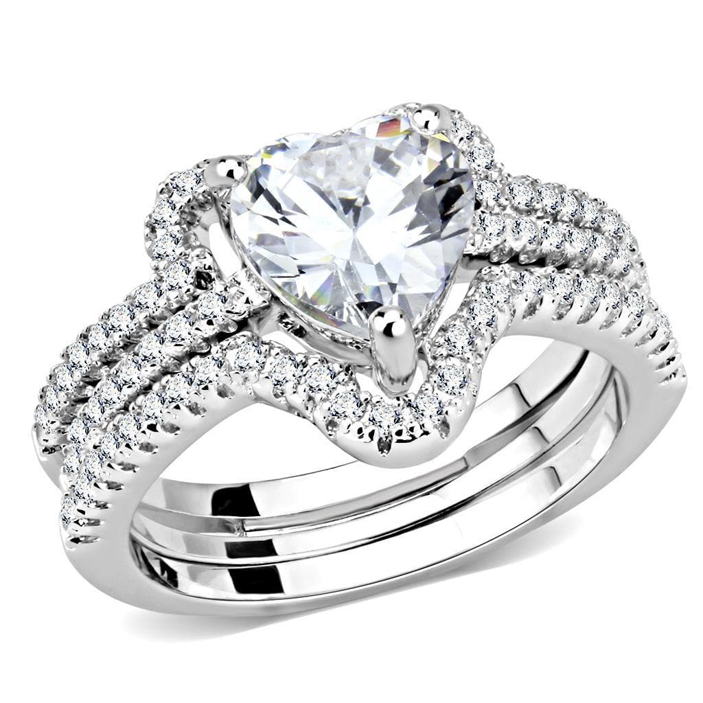 Brass CZ Heart Halo Split Shank Bridal Ring