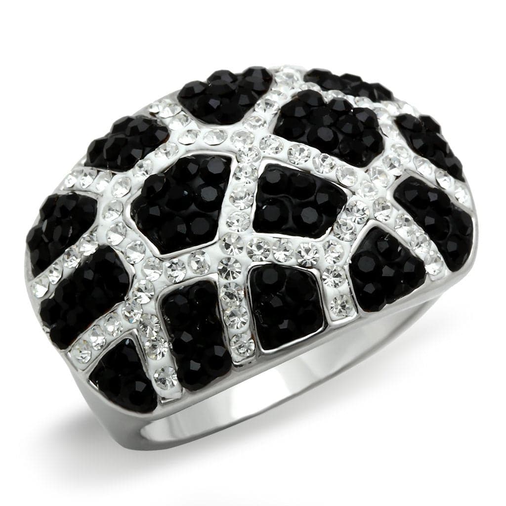 Brass Black White CZ Grid Wide Dome Ring | The Stainless Jewelry