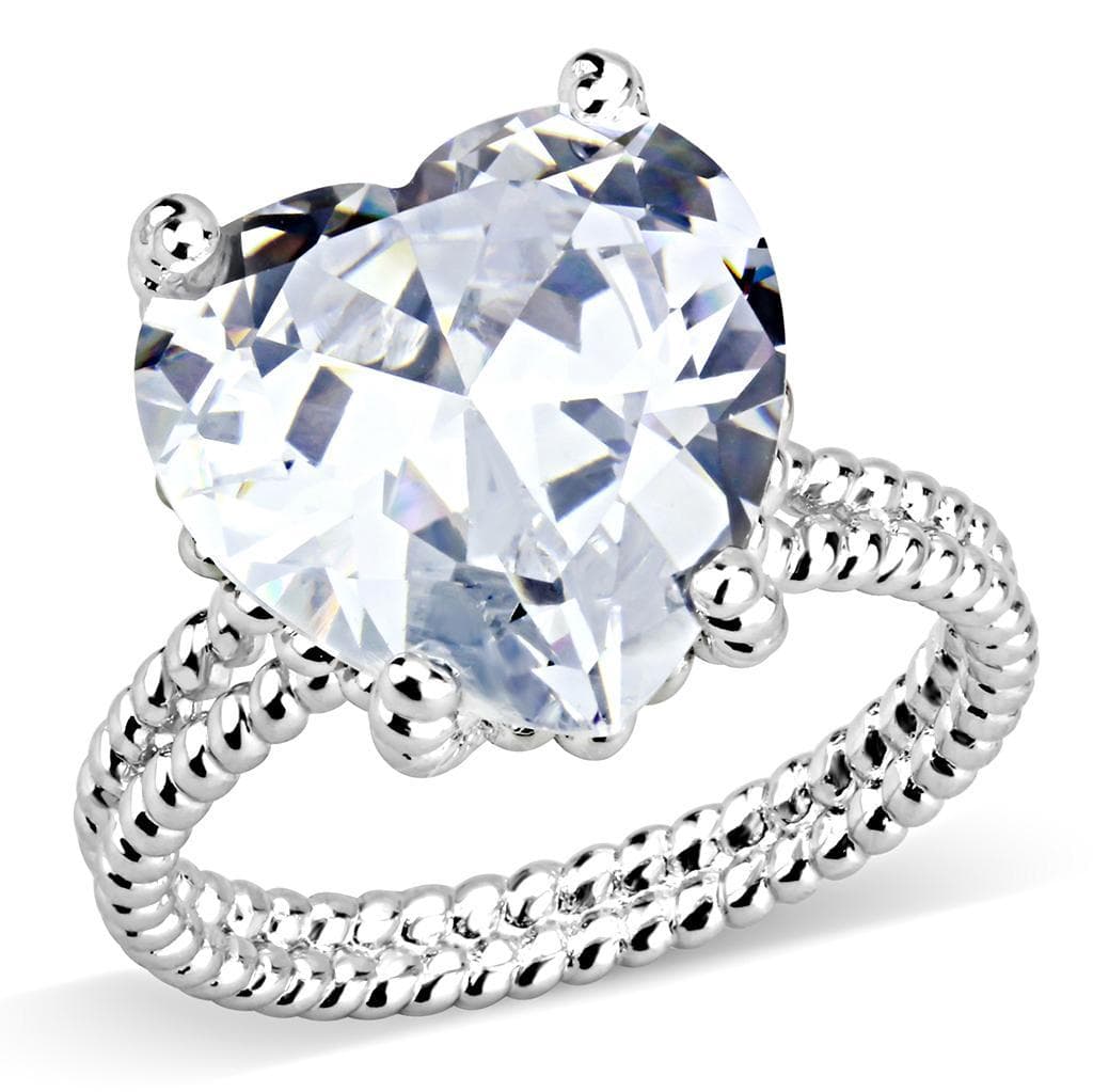 Brass CZ Heart Solitaire Twisted Rope Ring