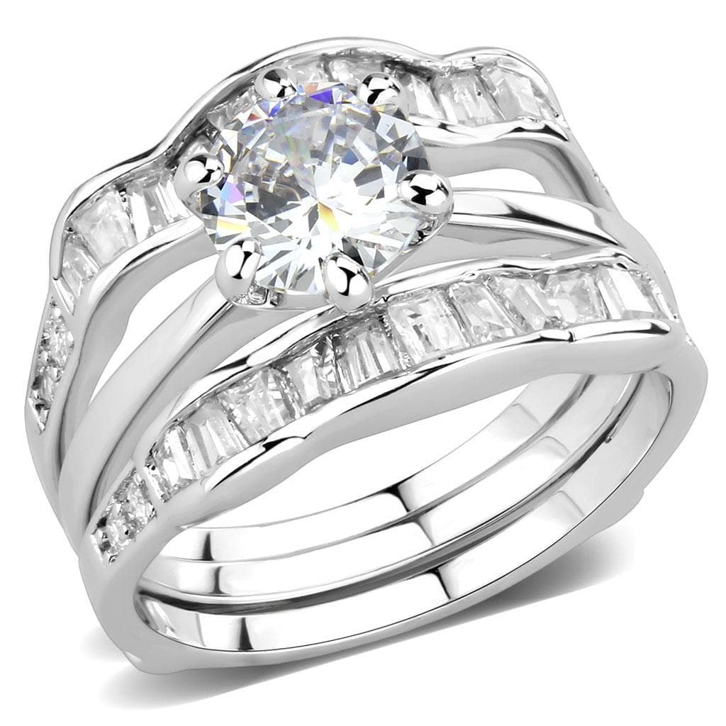 Brass CZ Round Solitaire Baguette Wide Bridal Ring