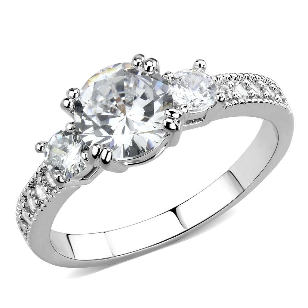 Brass CZ Oval Three-Stone Pavé Band Ring | The Stainless Jewelry