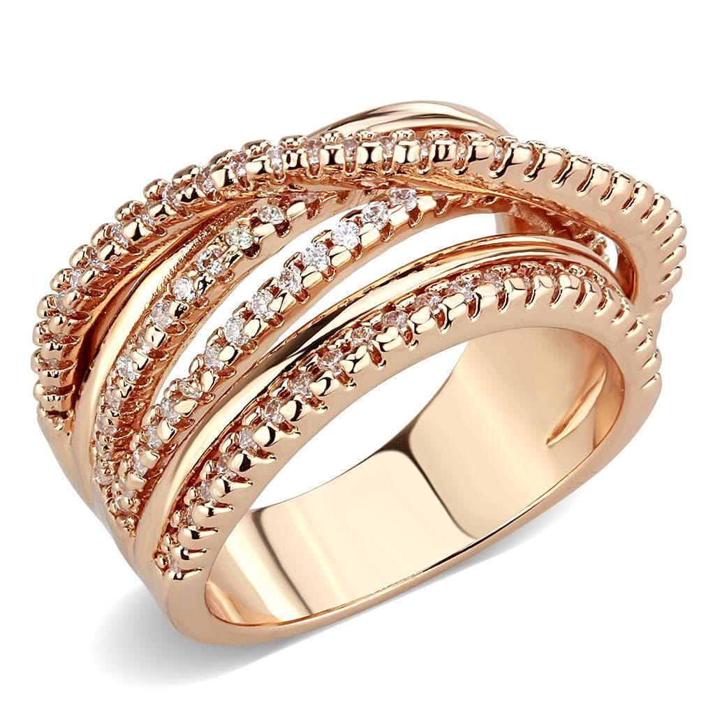 Brass Rose Gold CZ Multi-Row Wave Wide Ring