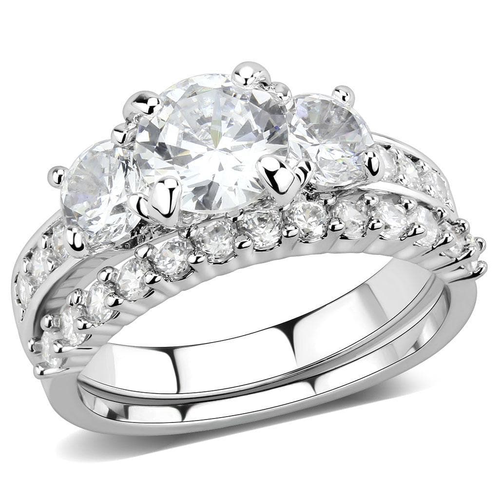 Brass CZ Round Solitaire Crown Bridal Ring