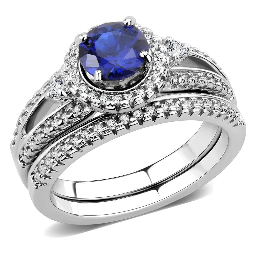 Brass Sapphire Round Halo Split Pavé Bridal Ring