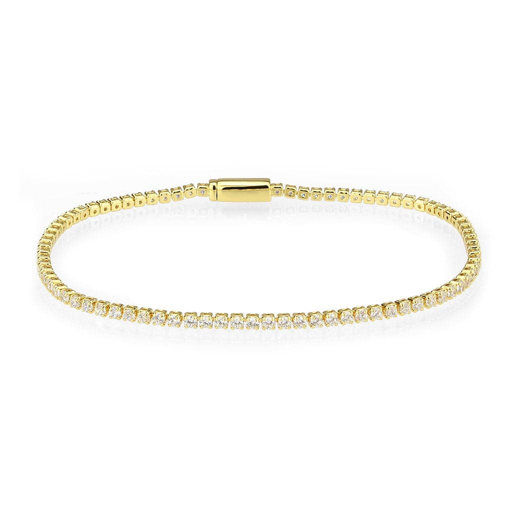 Brass Gold CZ Round Tennis Magnetic Large Bracelet