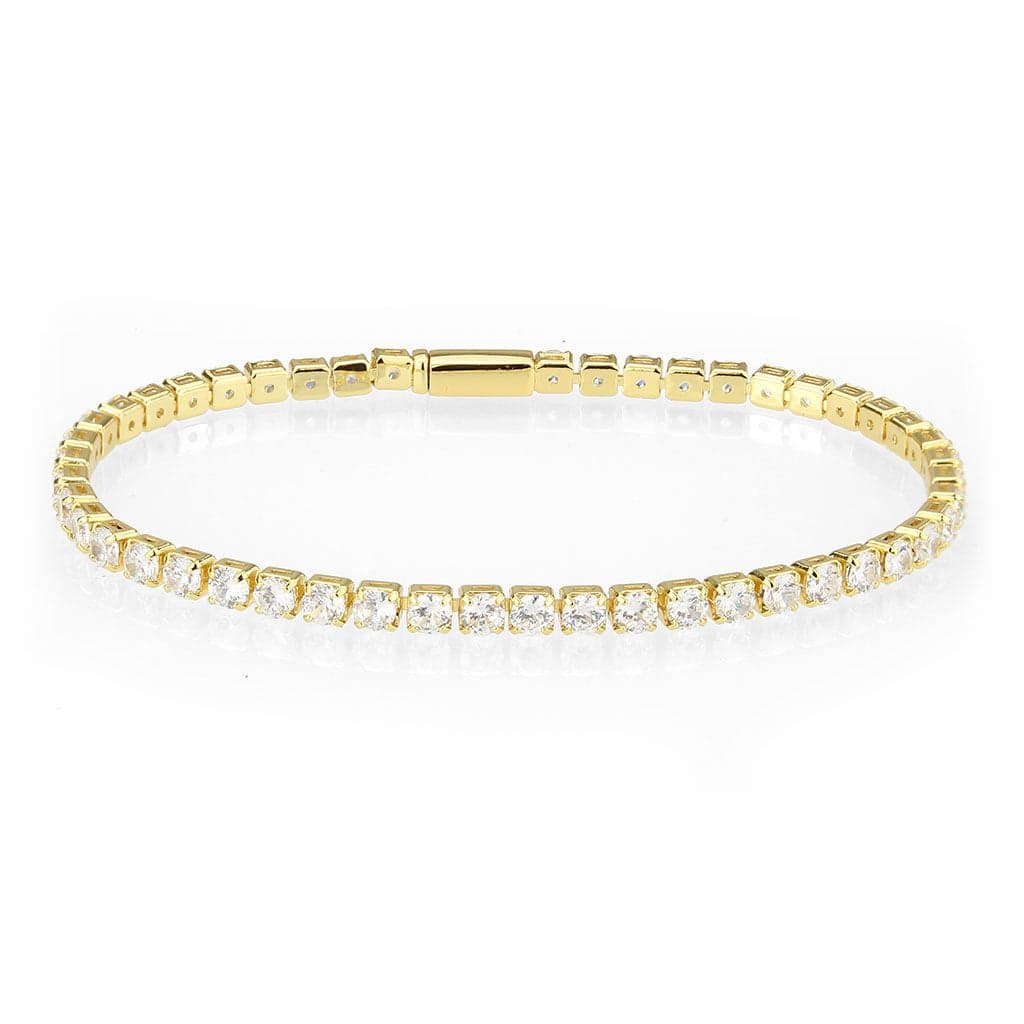 Brass Rose Gold CZ Round Tennis Magnetic Thin Bracelet