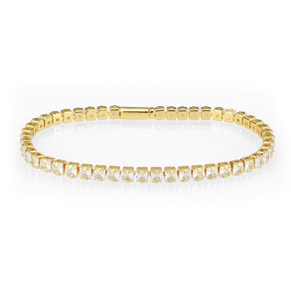 Brass Gold CZ Round Tennis Clasp Large Bracelet 3W1695