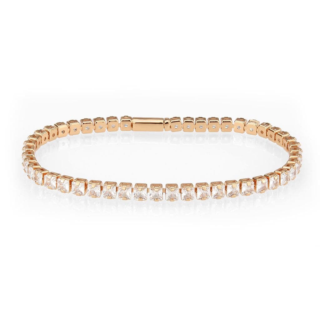 Brass Rose Gold CZ Square Tennis Clasp Ring