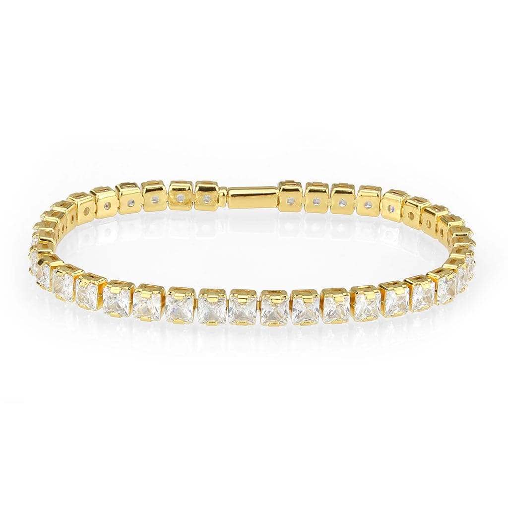 Brass Gold CZ Round Tennis Clasp Large Bracelet