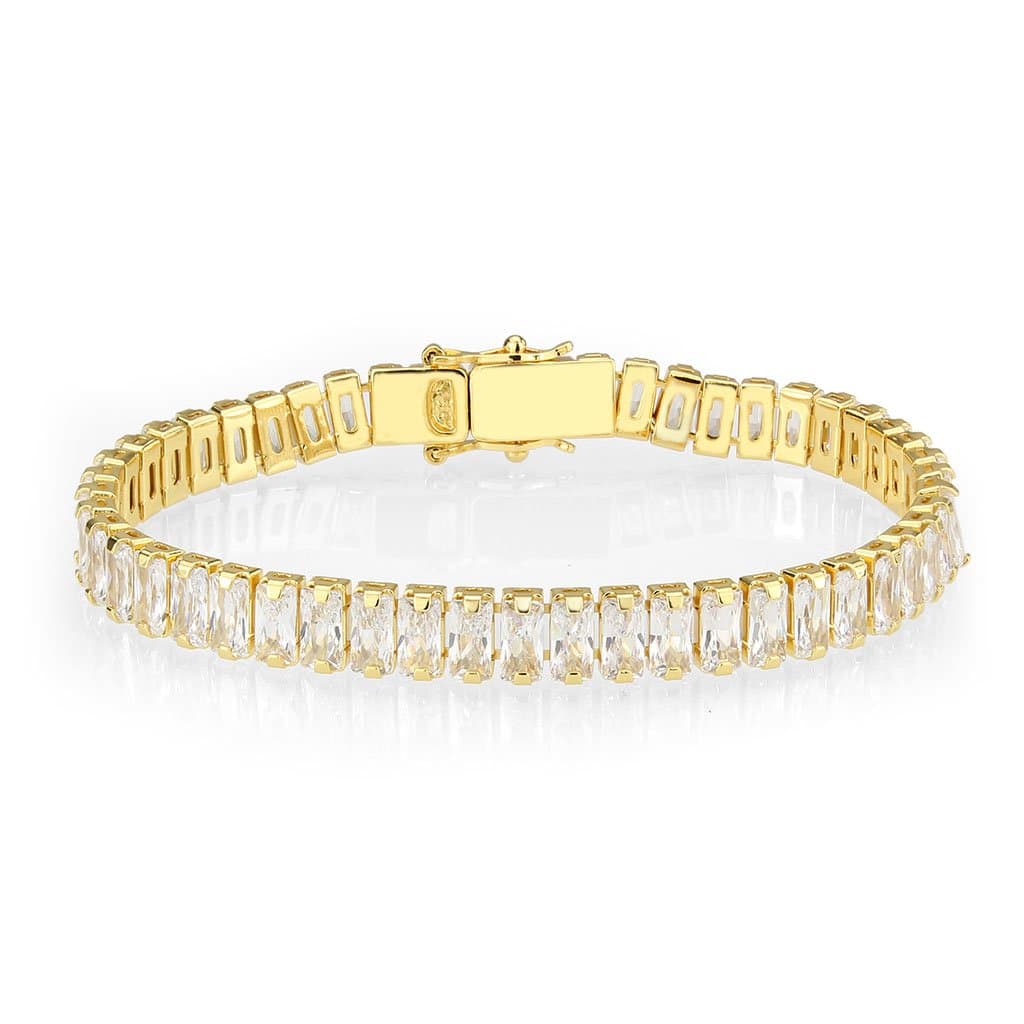 Brass Gold CZ Baguette Tennis Clasp Bracelet