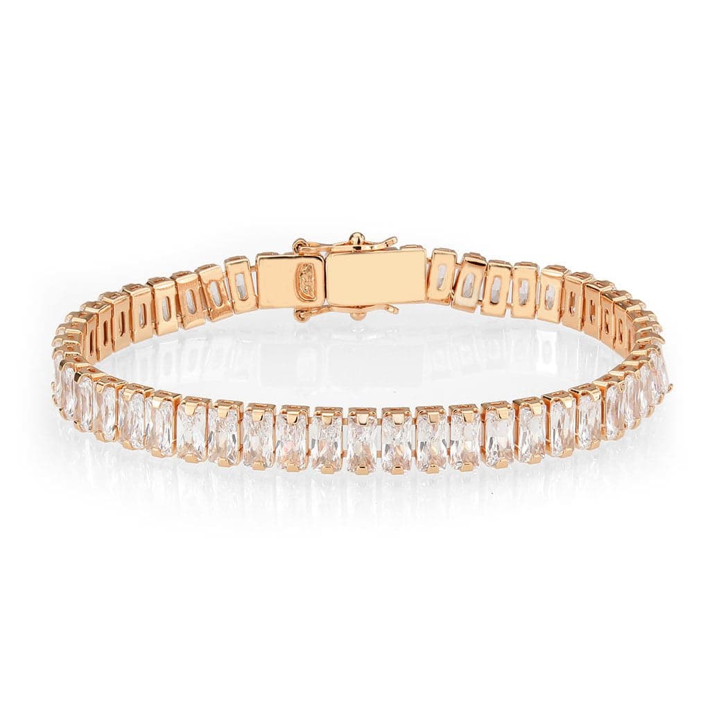 Brass Rose Gold CZ Baguette Tennis Clasp Large Ring