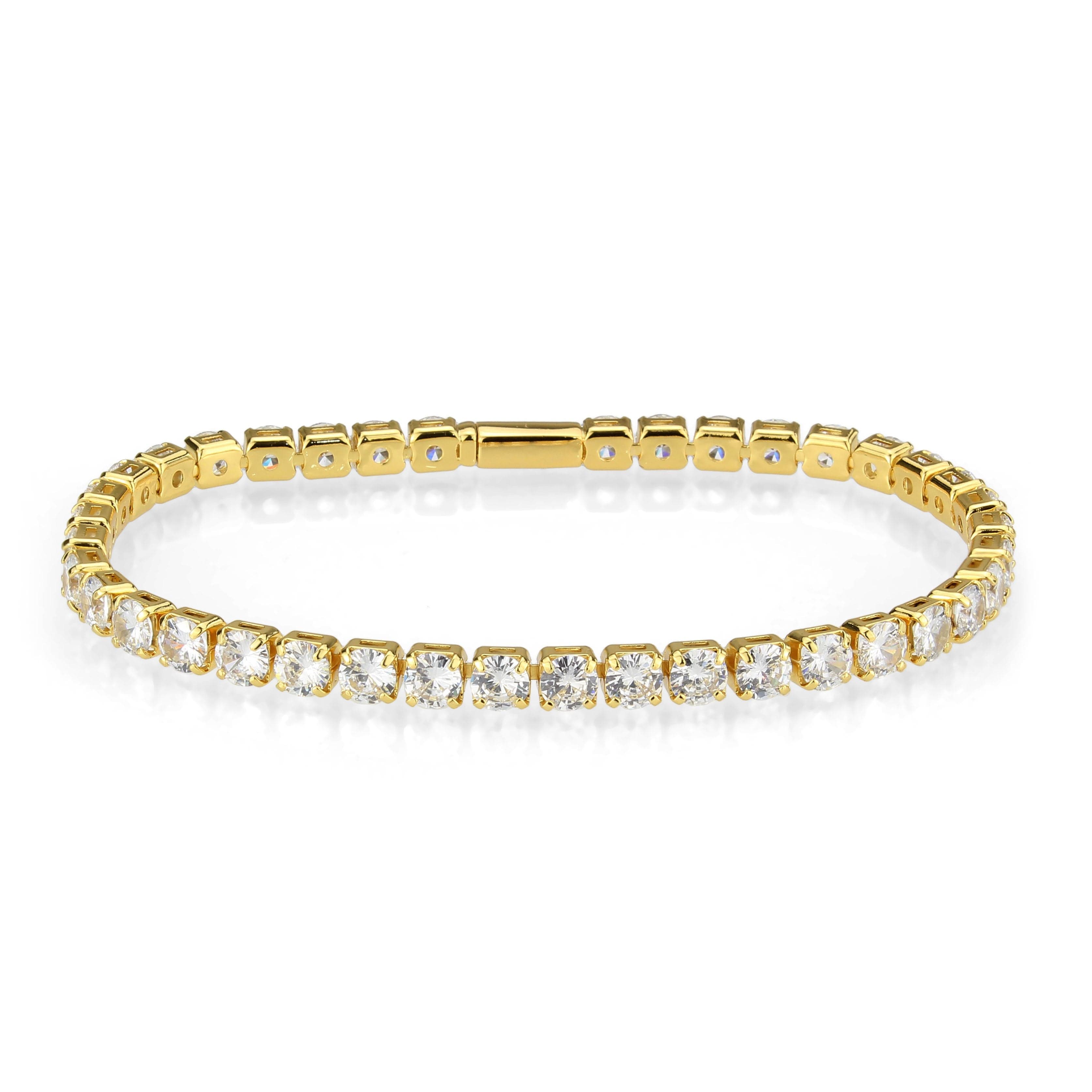 Brass Gold CZ Round Tennis Thin Clasp Bracelet
