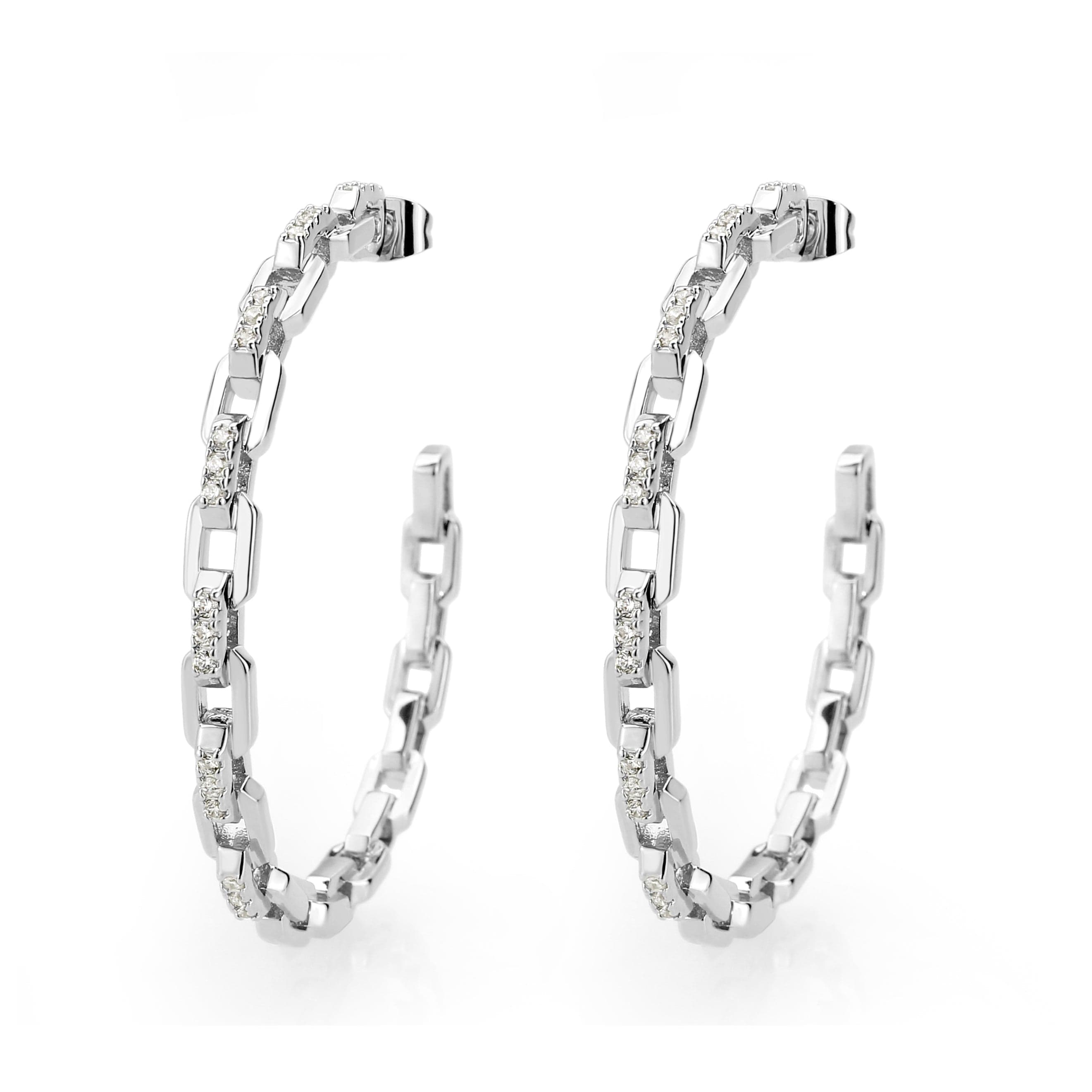 Brass CZ Chain Link Open Hoop Earrings | The Stainless Jewelry