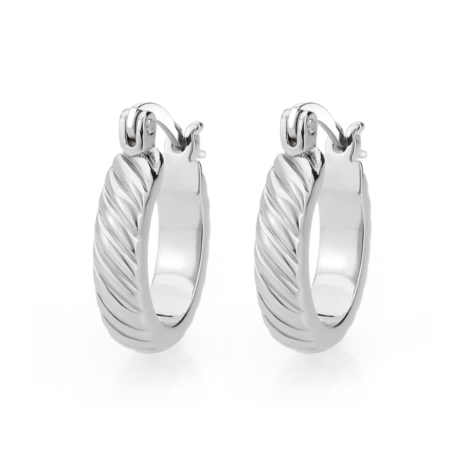Brass Silver Twisted Cable Huggie Hoop Earrings